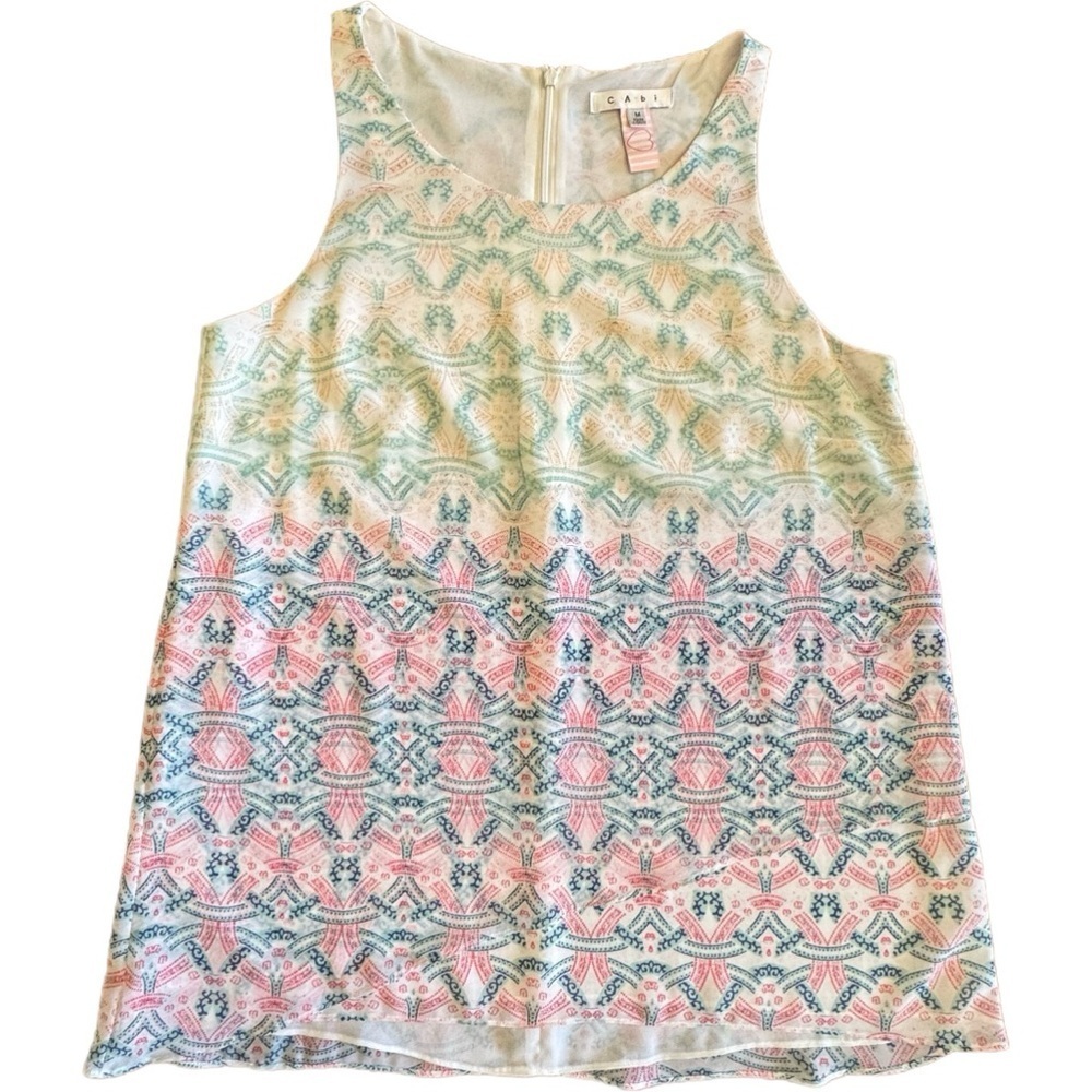 CAbi Sleeveless Spring Summer Lined Artsy Top Tank Pastel Colors Casual Size M